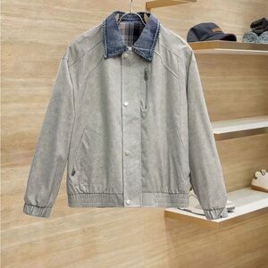 ALO Yoga Men's Light Gray Jacket with Denim Collar